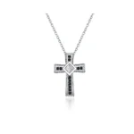 Collar de Acero Con Colgante de Cruz y Circones