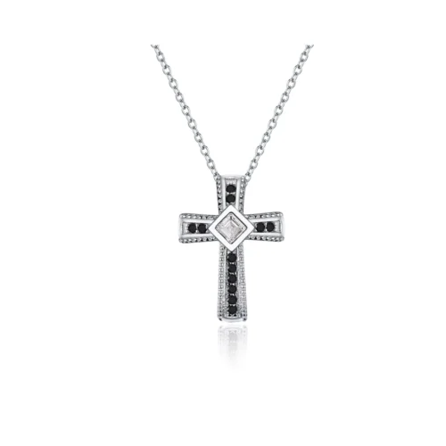 Collar de Acero Con Colgante de Cruz y Circones