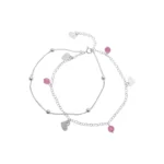 Tobillera de Plata Doble Cadena con Corazones y Circones