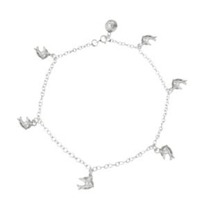 Tobillera De Plata Con Delfines Colgantes