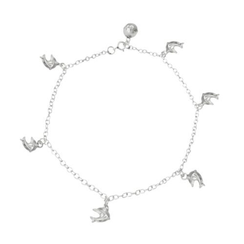 Tobillera De Plata Con Delfines Colgantes