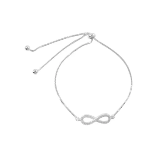 Pulsera De Plata Ajustable Infinito Con Micro Circón