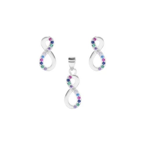 Conjunto de Aros y Colgante De Plata Infinito Con Circones