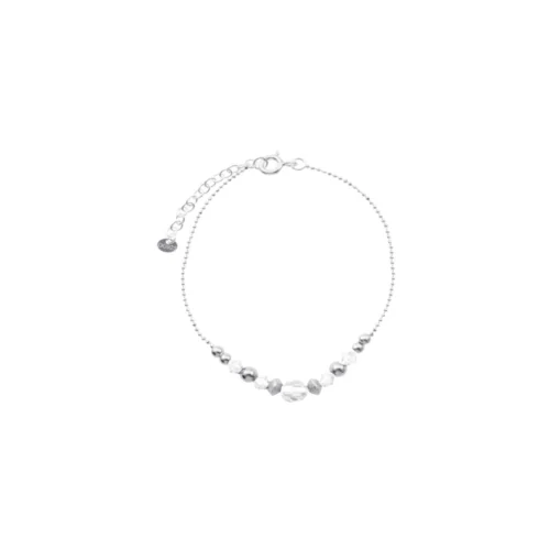 Pulsera de Plata Cadena Punto Bolas Satinadas Lisas con Cristales