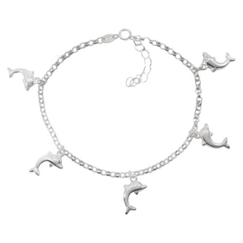 Pulsera de Plata Cinco Delfines Colgantes