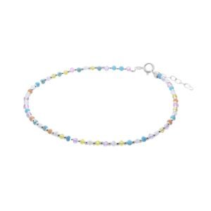 Tobillera de Plata Ágatas Tonos Pastel con Mini Esferas