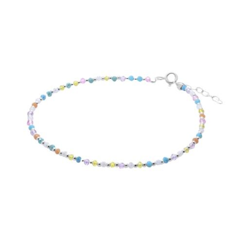 Tobillera de Plata Ágatas Tonos Pastel con Mini Esferas
