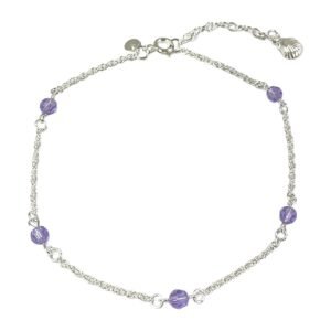 Tobillera De Plata Cadena Cordón Con Gemas De Cristal