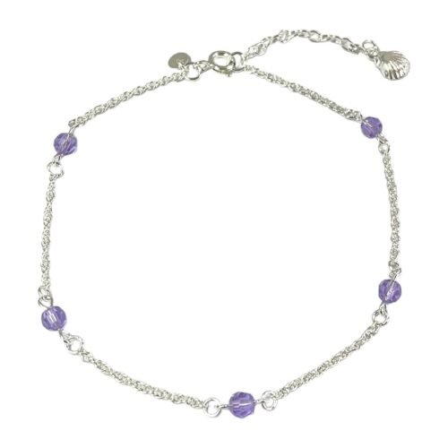 Tobillera De Plata Cadena Cordón Con Gemas De Cristal
