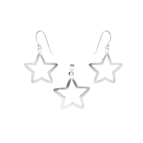 Conjunto de Plata Con Figuras de Estrellas Satinadas