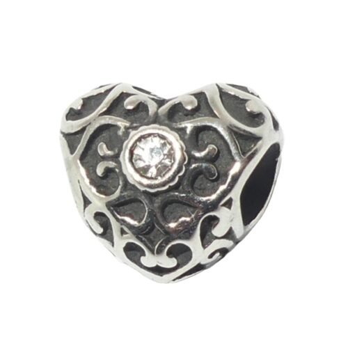 Charm de Acero Inoxidable Envejecido con Corazón y Circon