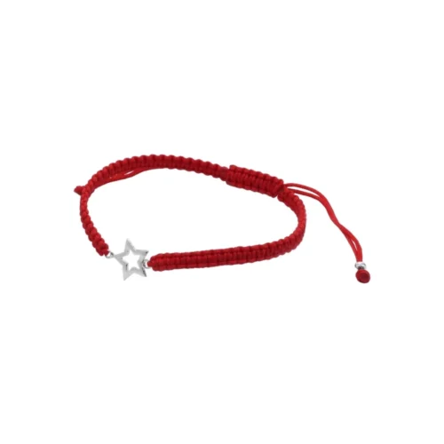 Pulsera De Macramé Roja Con Figura De Plata Estrella