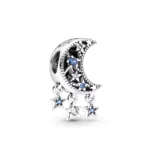 Charm Plateado Luna y Estrellas Colgantes con Circones