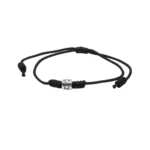 Pulsera Ajustable Negra Con Mostacilla De Plata