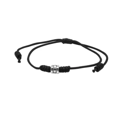 Pulsera Ajustable Negra Con Mostacilla De Plata