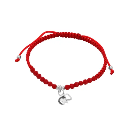 Pulsera De Macrame Ajustable Con Cristales Rojos Triple Efigie De Plata