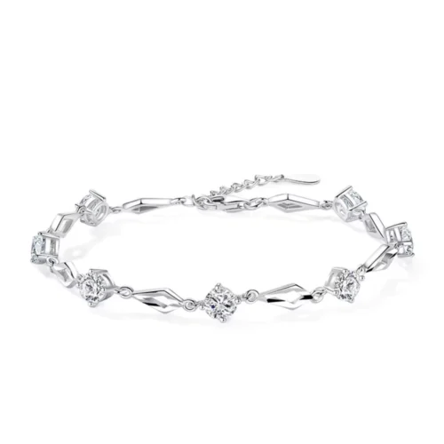 Pulsera Plateada Rombos y Circones