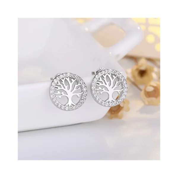 Aros De Plata Arbol De La Vida Con Circonitas Base