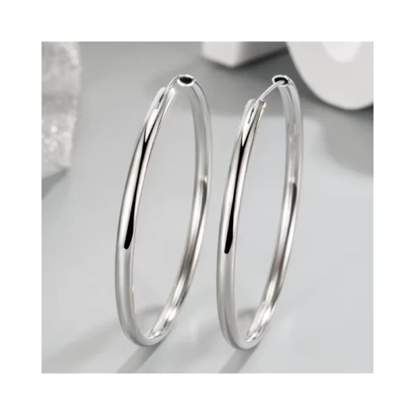 Aros Plata Argolla Borde Ovalado 60 mm Base