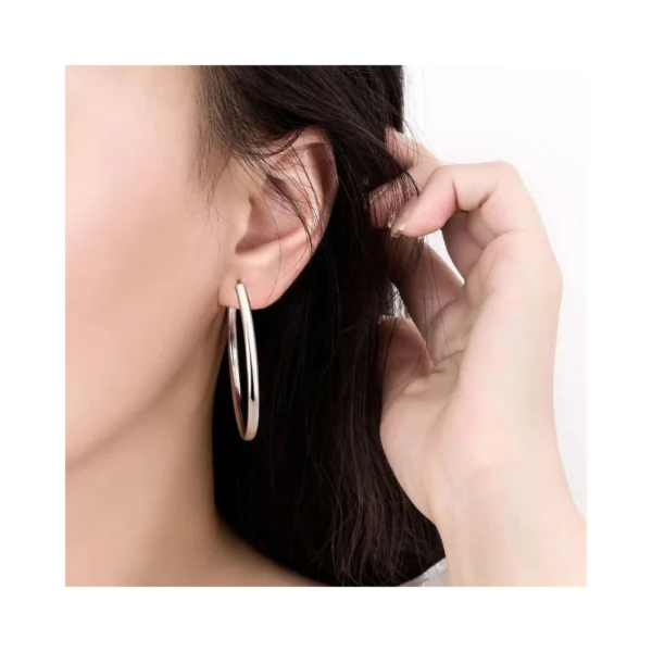 Aros Plata Argolla Borde Ovalado 60 mm Oreja