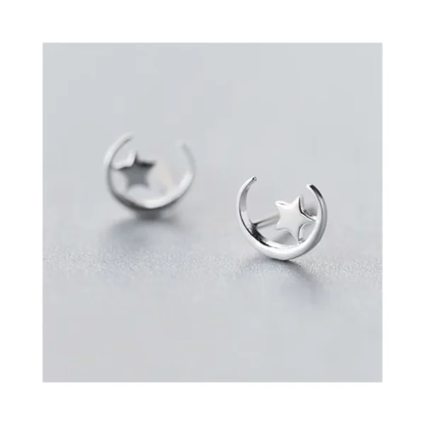 Aros Plata Diseño Luna y Estrella Derecha