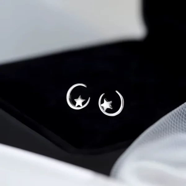Aros Plata Diseño Luna y Estrella Fondo Aros Plata Diseño Luna y Estrella Fondo