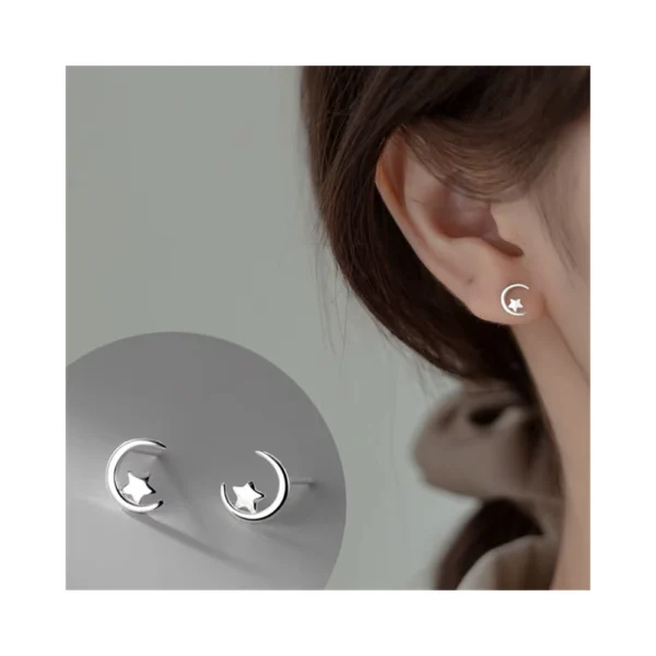 Aros Plata Diseño Luna y Estrella Modelo