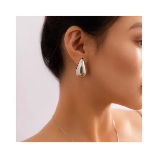 Aros Plata Estilo Gota Chunky 31 mm Modelo Oreja