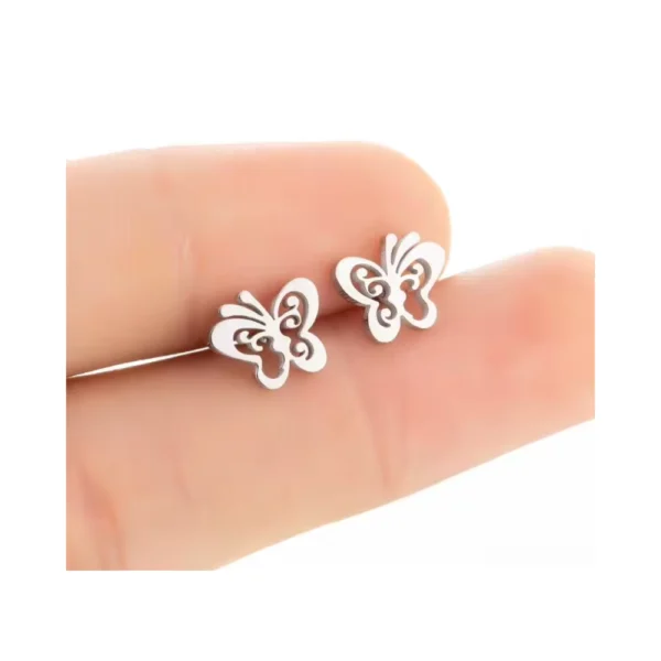 Aros Plateados Satinados Mariposa Derecha Aros Plateados Satinados Mariposa Derecha