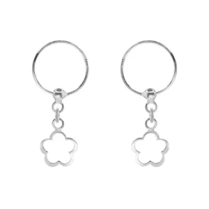 Aros de Plata 925 Argolla con Relieve de flor