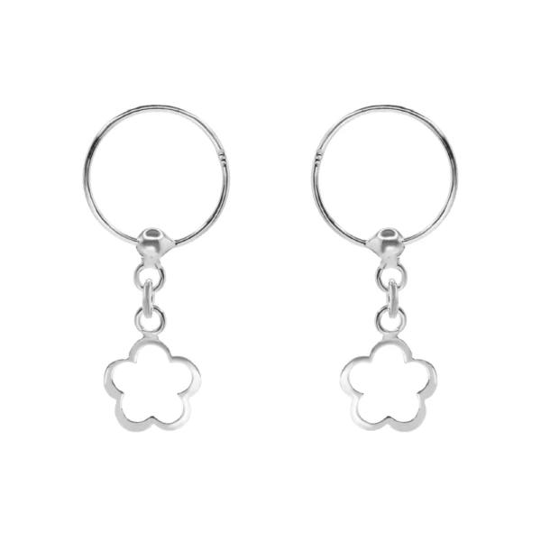 Aros de Plata 925 Argolla con Relieve de flor Derecha Aros de Plata 925 Argolla con Relieve de flor Derecha