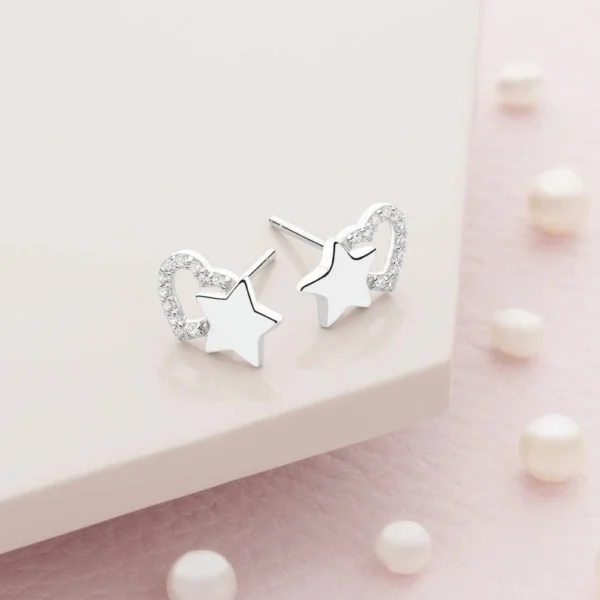 Aros de Plata 925 Corazón de Circones y Estrella Modelo Aros de Plata 925 Corazón de Circones y Estrella Modelo