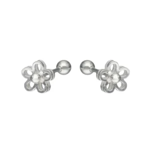 Aros de Plata 925 Flor con Tope Tuerca