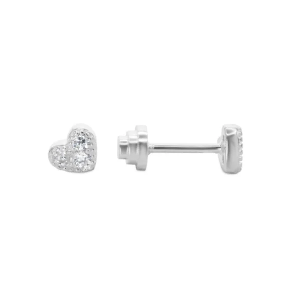 Aros de Plata 925 Piercing de Tope con Diseño Corazón Circones