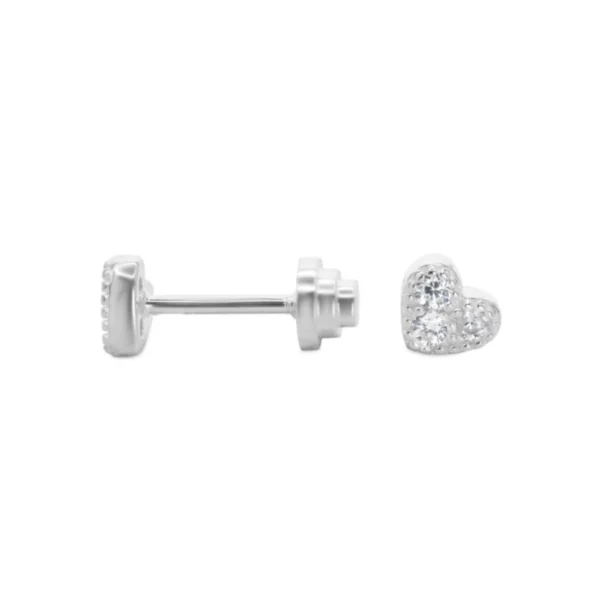 Aros de Plata 925 Piercing de Tope con Diseño Corazón Circones Derecha