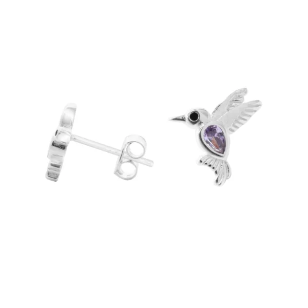 Aros de Plata 925 con Colibríes y Circón Lavanda Derecha