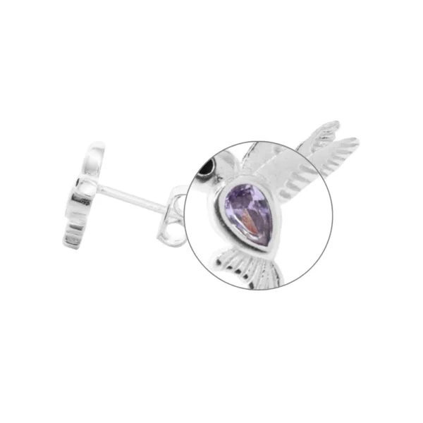 Aros de Plata 925 con Colibríes y Circón Lavanda Zoom