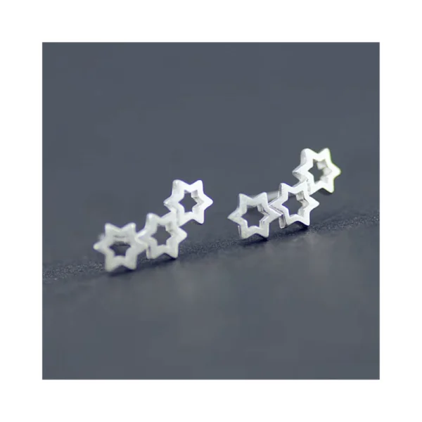 Aros de Plata Diseño 3 Estrellas Negro Aros de Plata Diseño 3 Estrellas Negro