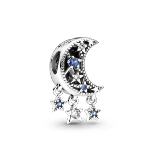 Charm Plateado Luna y Estrellas Colgantes con Circones Charm Plateado Luna y Estrellas Colgantes con Circones