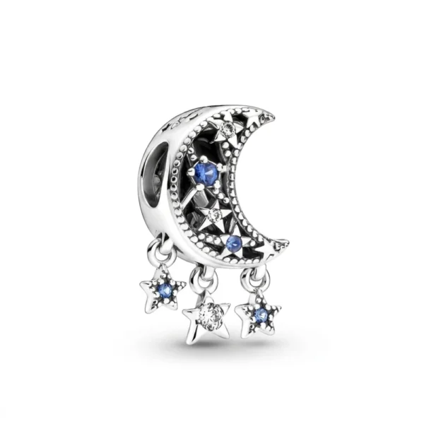 Charm Plateado Luna y Estrellas Colgantes con Circones Charm Plateado Luna y Estrellas Colgantes con Circones