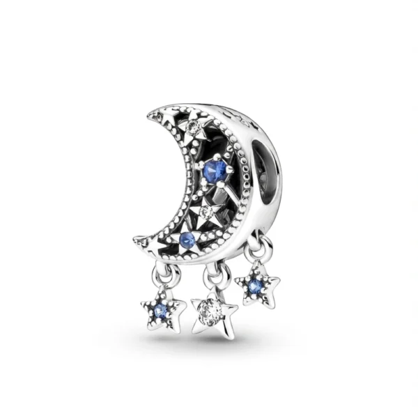 Charm Plateado Luna y Estrellas Colgantes con Circones Derecha Charm Plateado Luna y Estrellas Colgantes con Circones Derecha