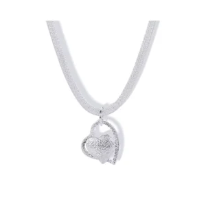 Collar Malla Plateado Con Colgante Corazon 45 cm
