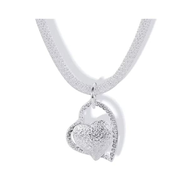 Collar Malla Plateado Con Colgante Corazon 45 cm Zoom