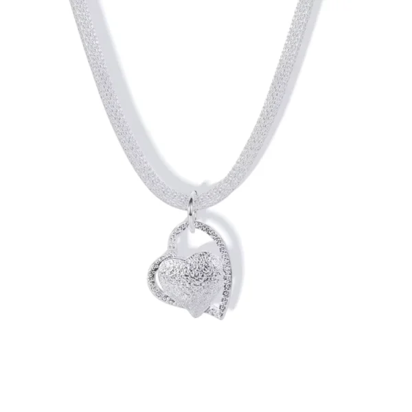 Collar Malla Plateado Con Colgante Corazón Collar Malla Plateado Con Colgante Corazón