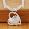 Collar Malla Plateado Con Colgante Corazón Madera Collar Malla Plateado Con Colgante Corazón Madera