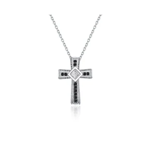 Collar de Acero Con Colgante de Cruz y Circones