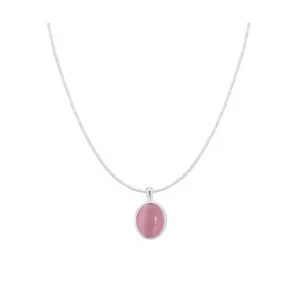Collar de Plata Con Colgante Piedra Lunar Cristal Rosa 45 cm