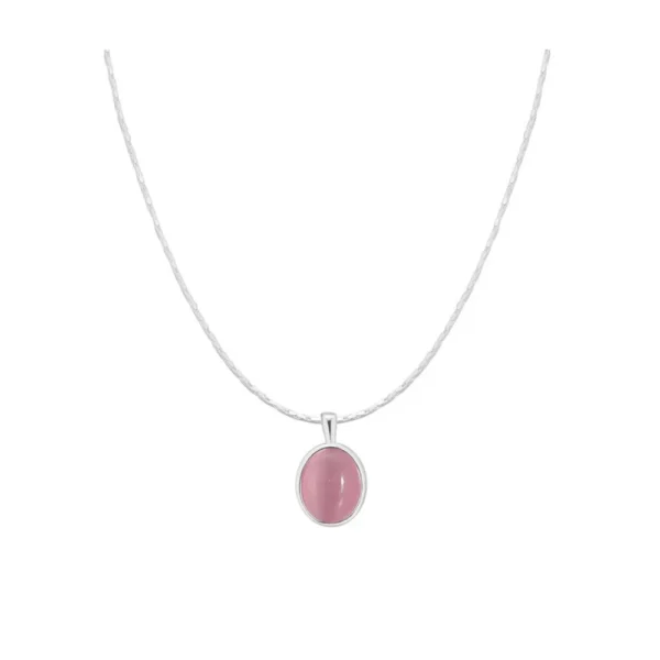 Collar de Plata Con Colgante Piedra Lunar Cristal Rosa 45 cm Collar de Plata Con Colgante Piedra Lunar Cristal Rosa 45 cm