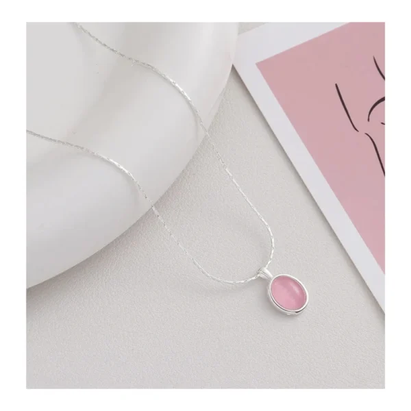 Collar de Plata Con Colgante Piedra Lunar Cristal Rosa 45 cm Ex Collar de Plata Con Colgante Piedra Lunar Cristal Rosa 45 cm Ex