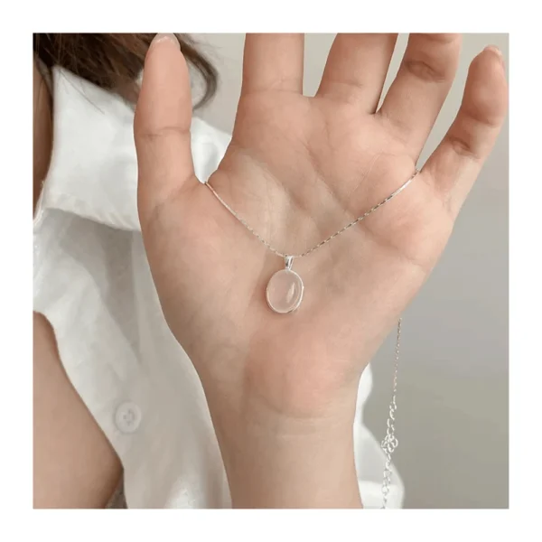 Collar de Plata Con Colgante Piedra Lunar Cristal Rosa 45 cm Mano Collar de Plata Con Colgante Piedra Lunar Cristal Rosa 45 cm Mano